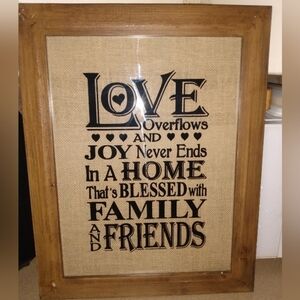 Primitive Country Burlap Love, Family & Friends Picture 21" x 14"